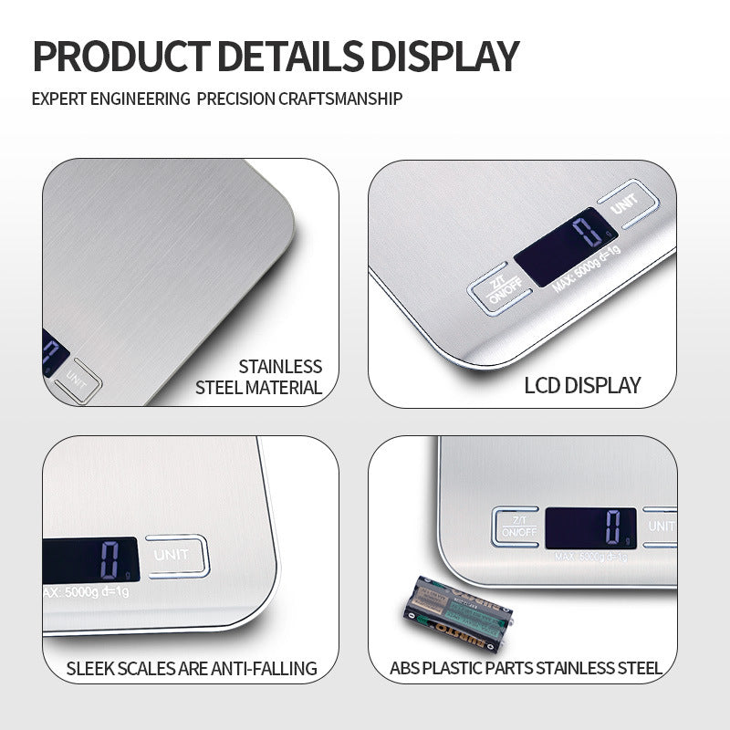 Healthy Diet Scale Large Range Wear-Resistant Base Waterproof And Moisture-Proof Stainless Steel Electronic Scale One-Click Peeling