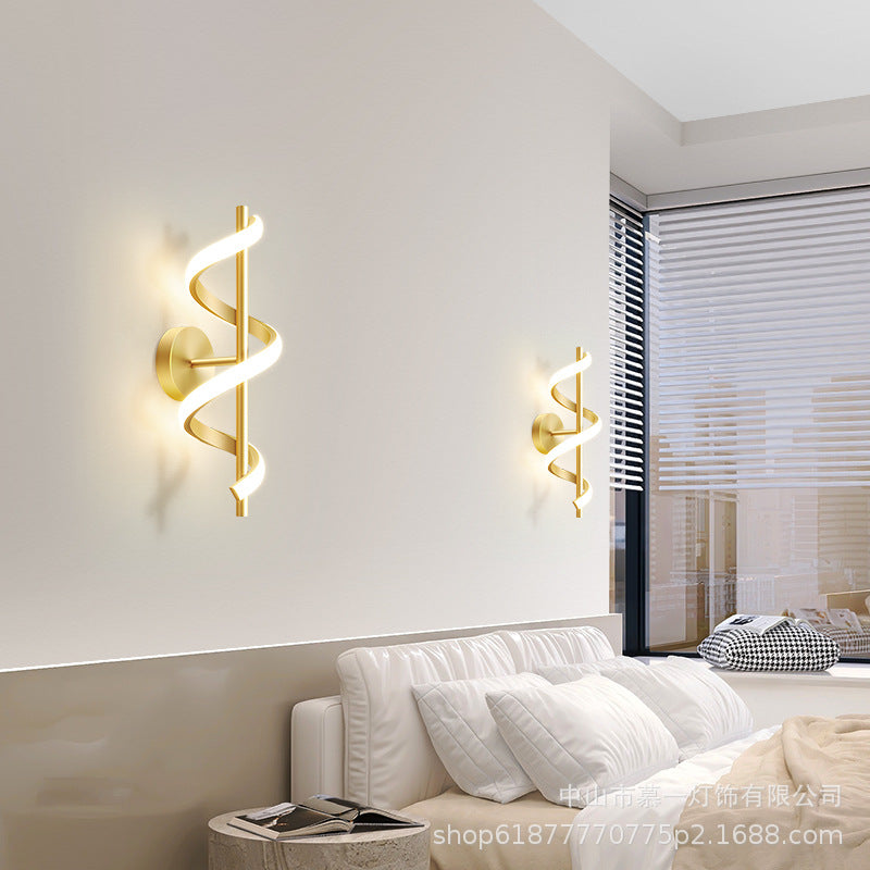 Bedside Wall Lamp Light Luxury Modern Simple Creative Spiral Bedroom Wall Lamp Minimalist Led Living Room TV Background Wall Lamp